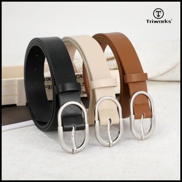 3 Pack Women\'s PU Leather Belts with Gold Buckle for Jeans Dresses main image 6